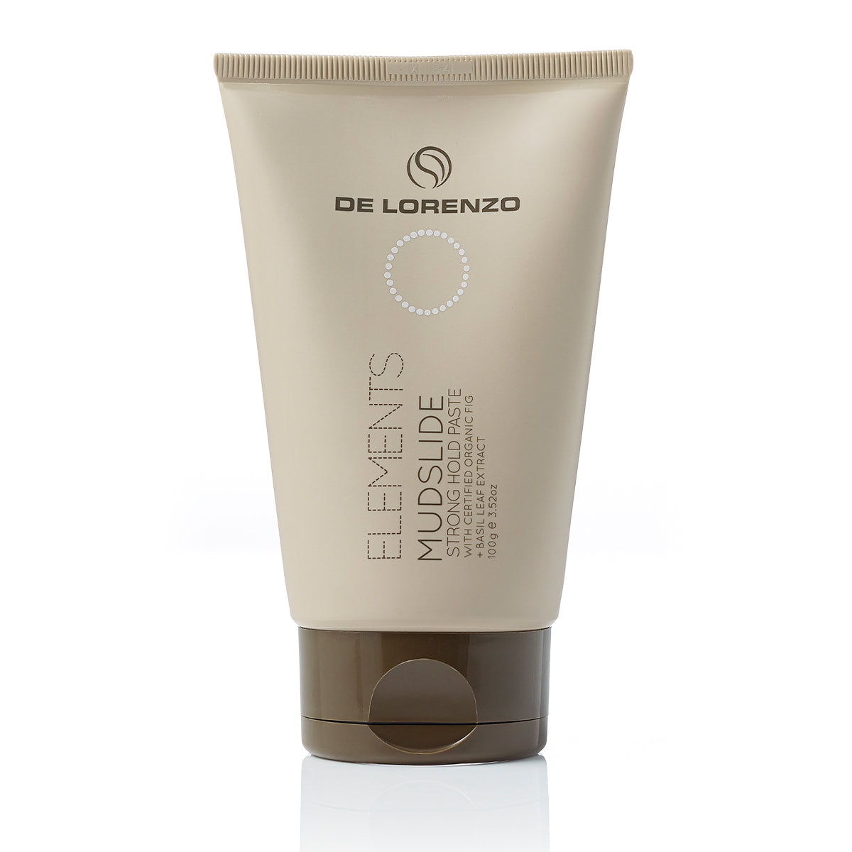 Mudslide elements de lorenzo strong hold paste 100g 3.52 oz light brown tube with brown lid brown black text with logo and image of a circle white background
